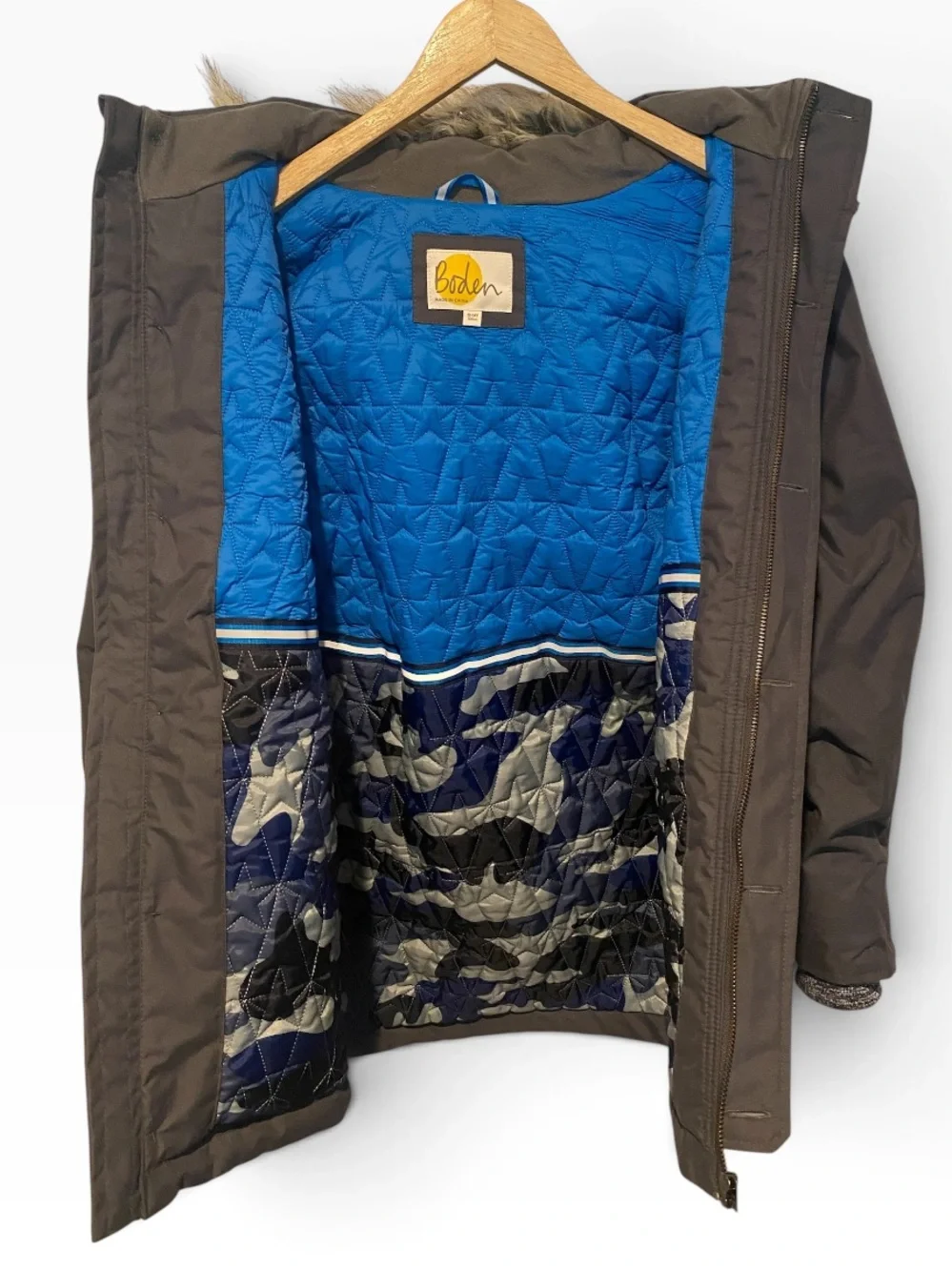 BODEN FAUX FUR TRIM BOYS SZ 12 -13 THICK WINTER JACKET COAT